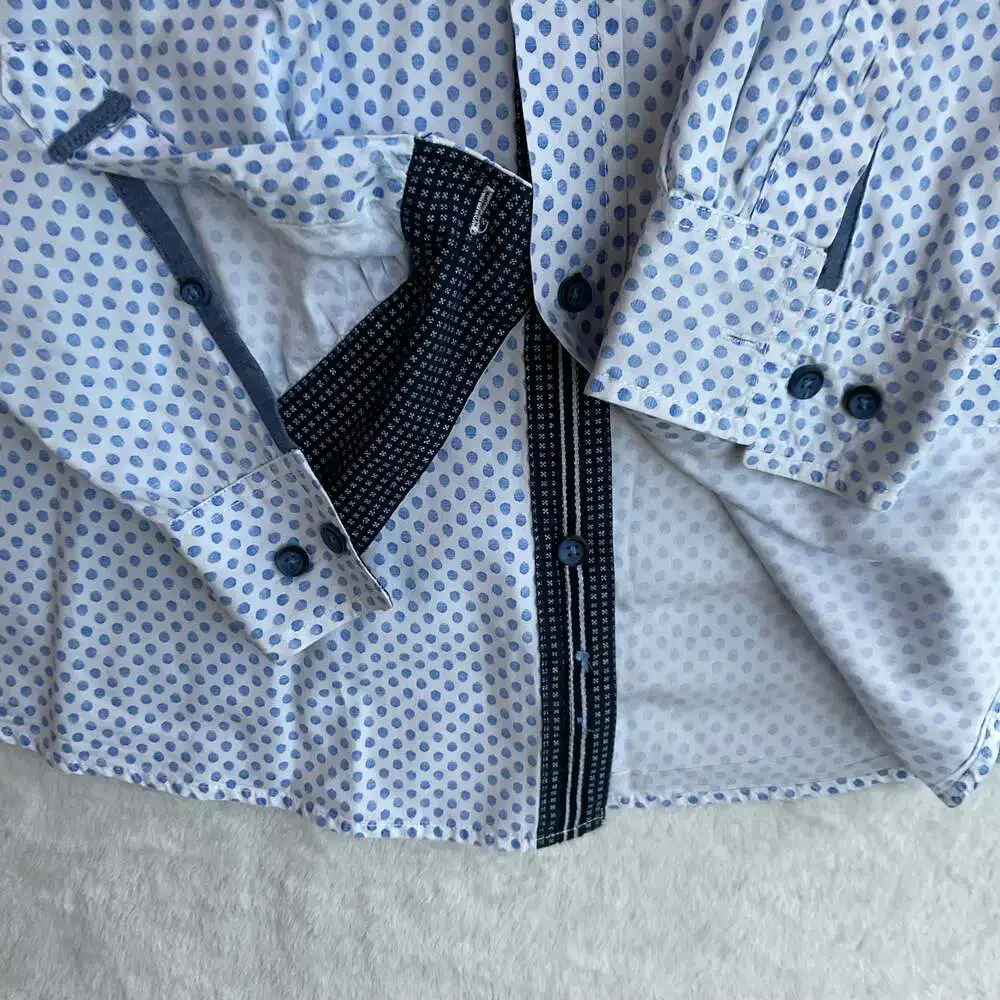 Smash Men's Blue Polka Dot Long Sleeve Button Up Dress Shirt Size L